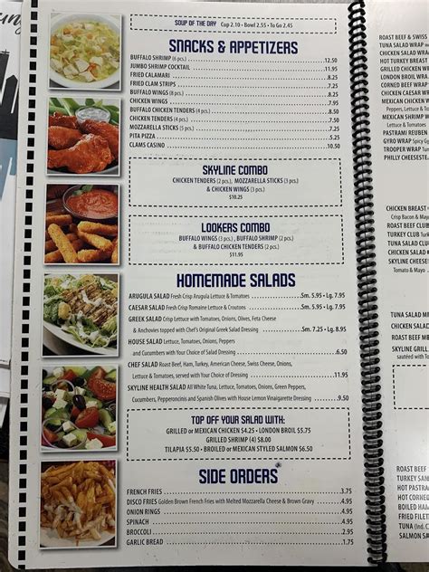 Menu at The Skyline Diner restaurant, Elizabeth