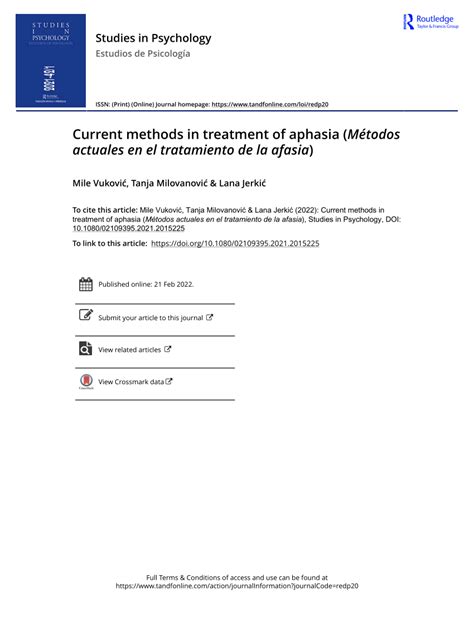 (PDF) Current methods in treatment of aphasia ( Métodos actuales en el tratamiento de la afasia )