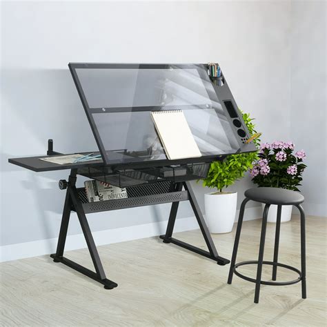 KAAYEE Height Adjustable Glass Drafting Desk Artist Drawing Table Tilted Tabletop Art Desk Work ...