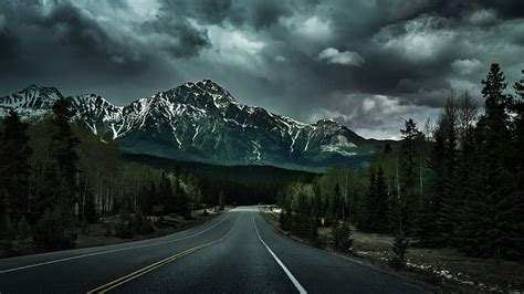 HD wallpaper: dark forest road mountains | Wallpaper Flare