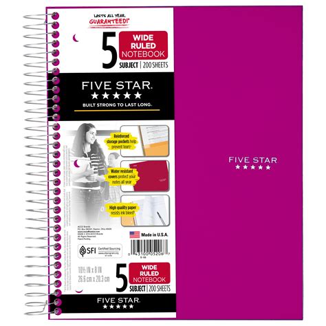 Five Star Wirebound Notebook 5 Subject, Berry - Walmart.com