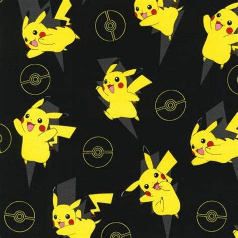 Pokemon Fabric by the Yard Pokemon Pikachu Black Robert - Etsy