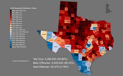 2018 Senatorial Election in Texas by County : r/MapPorn