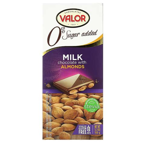 Valor, Chocolates, Milk Chocolate with Almonds, 0% Sugar Added, 5.3 oz (150 g)