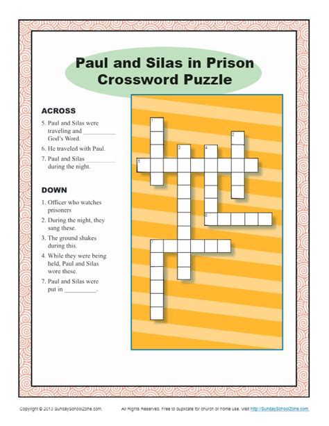 Paul and Silas in Prison | Bible Crossword Puzzle for Kids