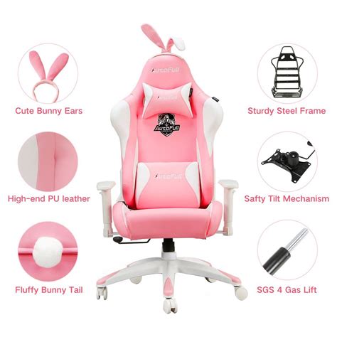 AutoFull Pink Gaming Chair With Bunny | AutoFull Official | Gaming room ...