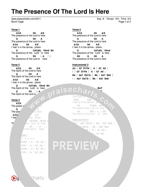 The Presence Of The Lord Is Here Chords PDF (Byron Cage) - PraiseCharts