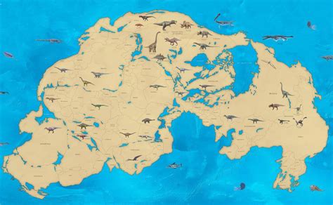 Pangea map with dinosaurs - Maps on the Web