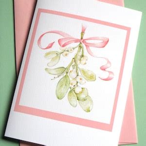 Mistletoe Christmas Cards Boxed Christmas Cards Holiday Cards Set Botanical Art Christmas Cards ...