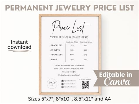 Editable Permanent Jewelry Price List Printable Price List - Etsy