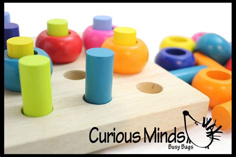 Wood Peg Board and Stacking Toy with Pattern Cards | Curious Minds Busy Bags