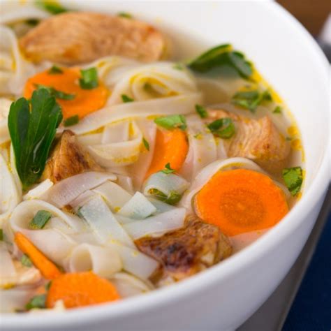 Wide Rice Noodle Chicken Soup Recipe