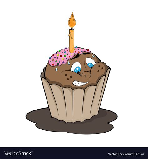 Funny cupcake with candle cartoon style Royalty Free Vector