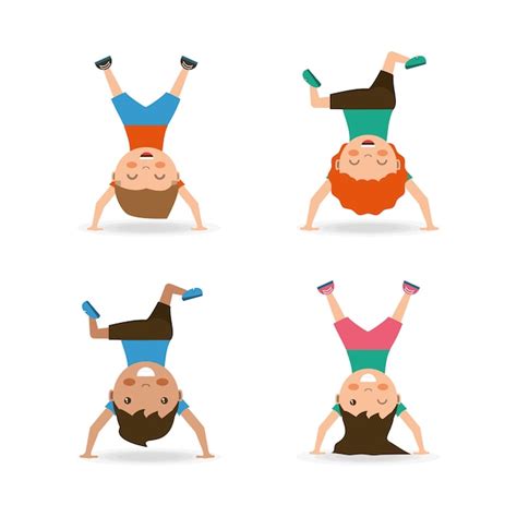 Premium Vector | Icon set of cartoon happy kids doing cartwheel