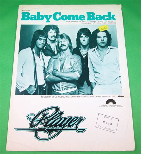 BABY COME BACK Vintage Sheet Music PLAYER © 1977