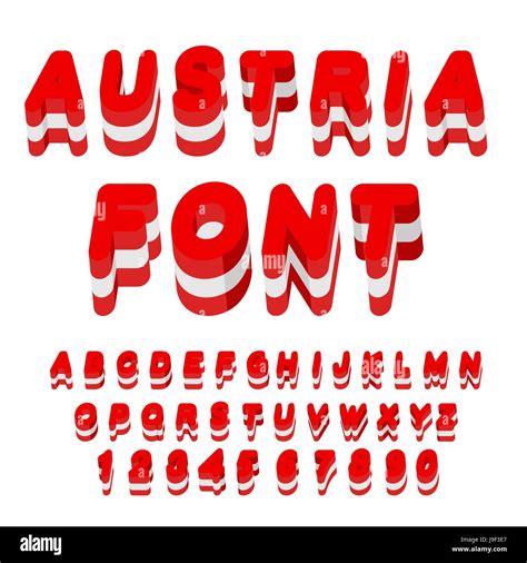 Austria font. Austrian flag on letters. National Patriotic alphabet. 3d letter. State color ...