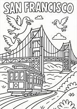 San Francisco Its Mythical Bridge And A Tramway  Cities Coloring Pages sketch template