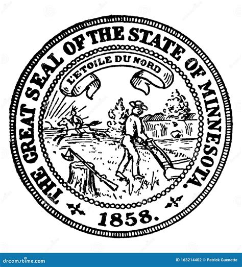 The Great Seal of the State of Minnesota, Vintage Illustration Stock ...