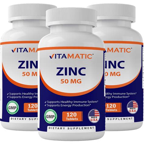 3 Pack - Vitamatic Zinc Supplement 50 mg 120 Tablets (Zinc vitamin ...