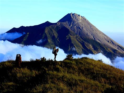 #merapi #merbabu #volcano #hikers #savannah central java #clouds #indonesian blue sky #nature # ...