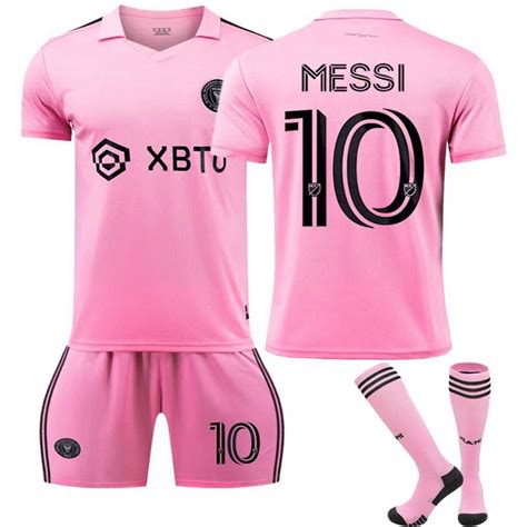 MakeCool - (Kids 12~13 Years) Inter Miami Kid Messi #10 Football Kit Strip Soccer Jersey Kit