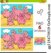 76 Differences Game With Pigs Farm Animals Clip Art | Royalty Free ...