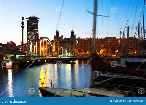 Port Vell during Sunset. Barcelona Stock Photo - Image of boat ...