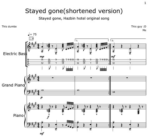 Stayed gone(shortened version) - Sheet music for Electric Bass, Piano