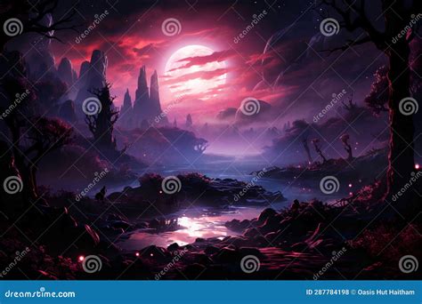 Night in the Forest Landscape with Moon Stock Illustration ...