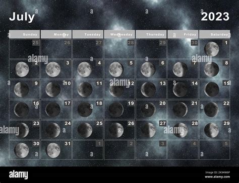 July 2023 Lunar calendar, Moon cycles, Moon Phases Stock Photo - Alamy