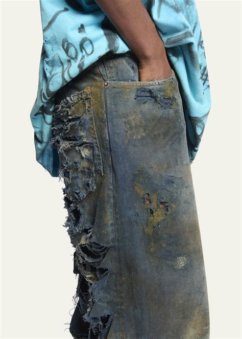 Balenciaga Men's Destroyed Baggy Jeans - Bergdorf Goodman