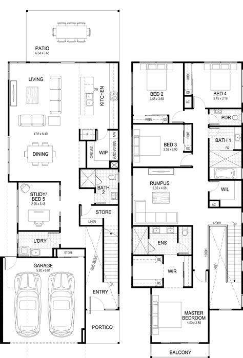 Mitchell 335 Double-Storey New Home Design | Kalka | Two storey house plans, Narrow house plans ...