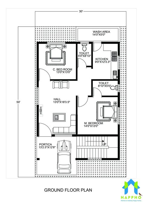 1500 Square Feet House Plans 2 Bedroom - 32x45 32x50 | Cleo Larson Blog