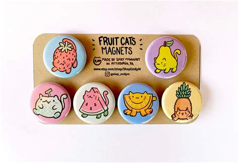 Fruit Cats Magnet 6 Pack cute Fruit Refrigerator Magnets - Etsy