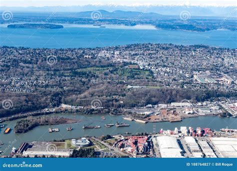 Aerial View of the Mercer Island, Homer Hadley Memorial Bridge and Lacey Murrow Bridge Seattle ...