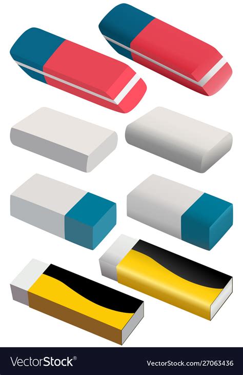 Set erasers different color and shape Royalty Free Vector