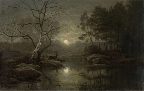 "Forest Landscape in the Moonlight" Georg Eduard Otto Saal - Artwork on ...