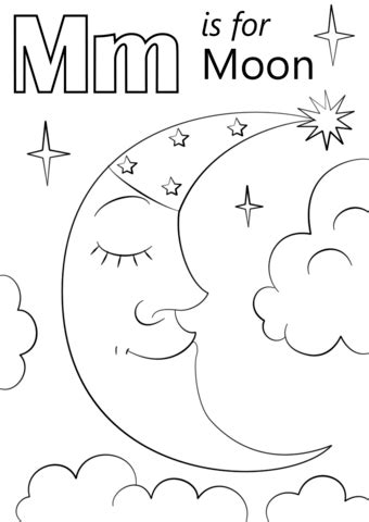 Letter M is for Moon coloring page from Letter M category. Select from ...