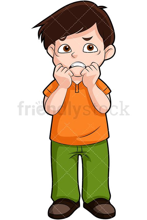 Anxious Little Boy Biting Nails Cartoon Vector Clipart - FriendlyStock