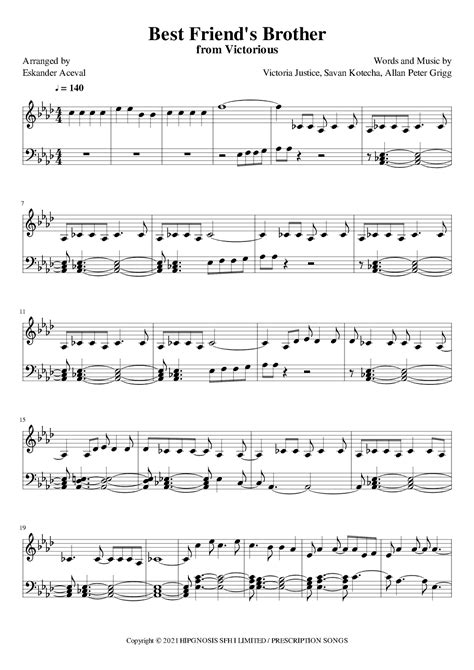 Best Friend S Brother (arr. Eskander Aceval) Sheet Music | Victoria Justice & Victorious Cast ...