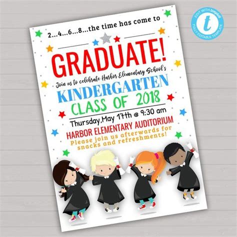 Kindergarten Graduation Invitation Kindergarten Graduation Announcement Kindergarten Class ...