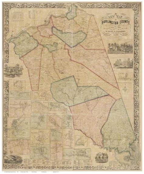 Burlington County New Jersey 1859 - Old Map Reprint | Wall maps, Old map, Old maps