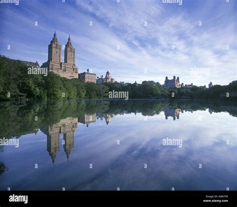 CENTRAL PARK WEST SKYLINE LAKE CENTRAL PARK MANHATTAN NEW YORK CITY USA ...