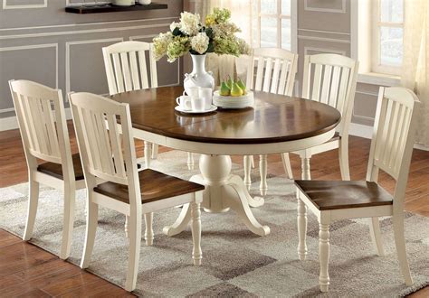 Harrisburg Vintage White and Dark Oak Oval Extendable Dining Room Set from Furniture of America ...