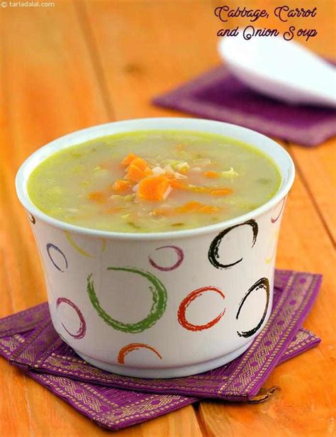 Cabbage, Carrot and Onion Soup recipe, Indian Vegetarian Recipes