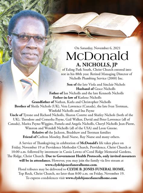 McDonald Nicholls | Obituary | Nation News