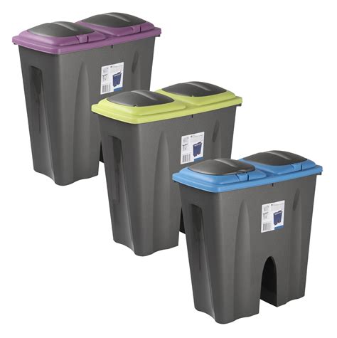 Double Recycling Waste Bin Duo Rubbish Plastic Cardboard Disposal 2 x ...