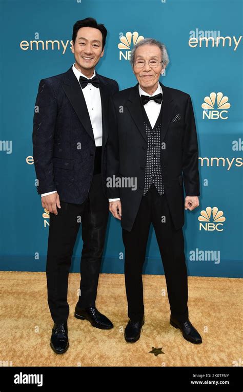 Los Angeles, USA. 12th Sep, 2022. Park Hae-soo, left, and Oh Yeong-su arrive at the 74th Emmy ...