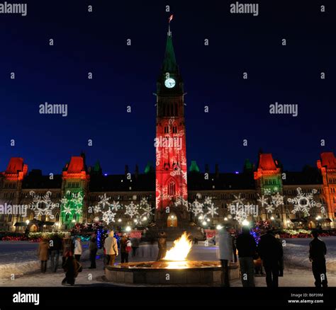 Ottawa Parliament Buildings Christmas Lights across Canada at twilight ...