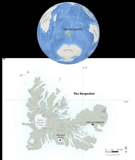 (A) position of the Kerguelen Islands in the Indian Ocean and (B) Map... | Download Scientific ...